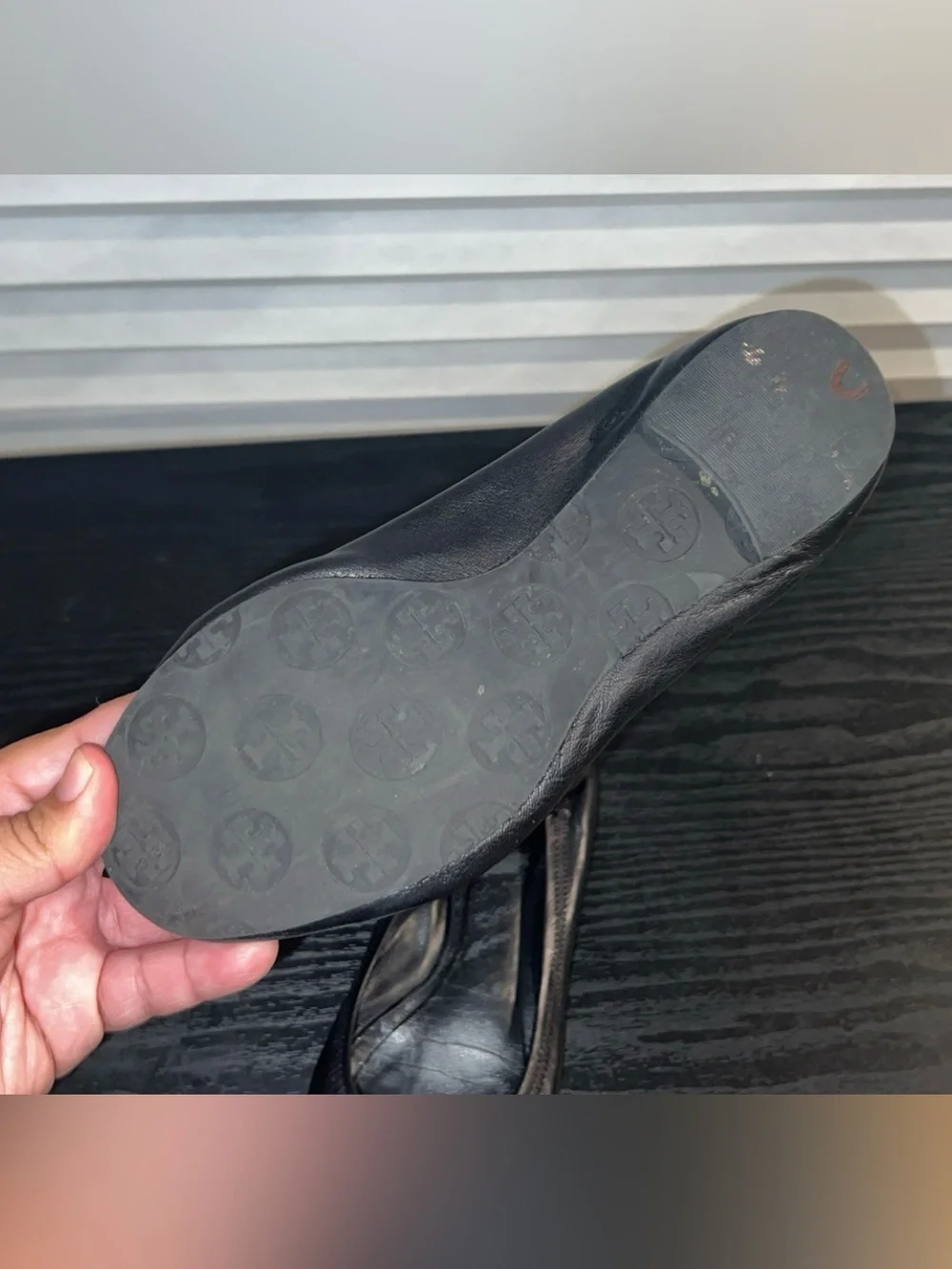 Tory Burch Black Leather Ballet Flat with Gold Medallion